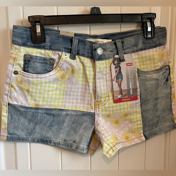 NWT Big Girls Gingham/Daisy Pattern Block Adjustable-Waistband Girlfriend Shorts - Picture 6 of 11
